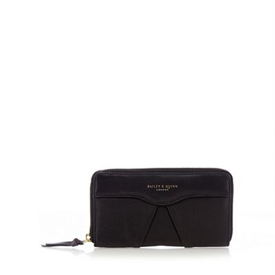 Black large pleat front zip around purse